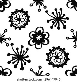 Hand Drawn paisley and mehendi graphic black line lace fringe, stamen, daisy, circle decoration items on white background. Set of isolated floral wedding decorative elements. Chess grid order