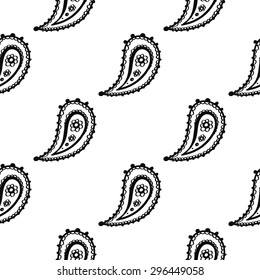 Hand Drawn paisley and mehendi graphic black line lace buta decoration items on white background. Set of isolated floral wedding decorative elements. Chess grid order