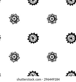 Hand Drawn paisley and mehendi graphic black line lace circle and dahlia decoration items on white background. Set of isolated floral wedding decorative elements. Chess grid order
