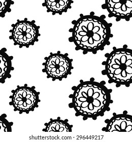 Hand Drawn paisley and mehendi graphic black line lace circle decoration items on white background. Set of isolated floral wedding decorative elements. Chess grid order