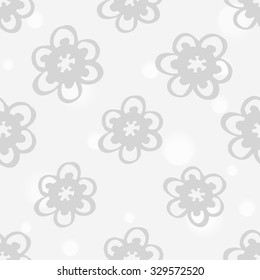 Hand drawn paisley and mehendi soft white seamless pattern. Light color line lace daisy flower decoration items. Winter floral wedding decorative elements. 