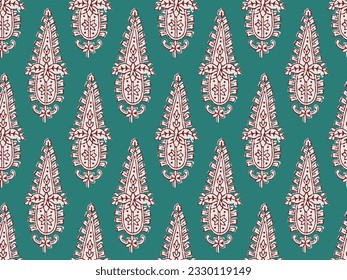 HAND DRAWN PAISLEY PATTERN AJRAKH BAGRU SANGANER BLOCK PRINT AND BATIK PRINT DIGITAL PRINT SEAMLESS TEXTILE PATTERN IN EDITABLE FILE