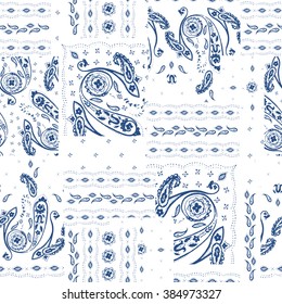 Hand drawn paisley pattern. Seamless patchwork background. For bandanna, wrapping, wallpaper, textile