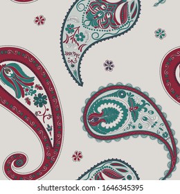 Hand drawn paisley seamless pattern, vector background