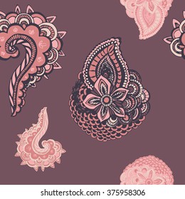 hand drawn paisley vector, pink seamless pattern