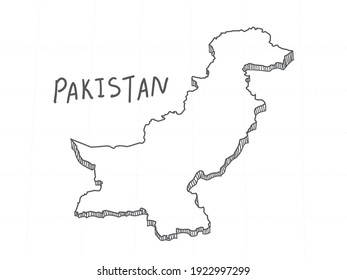 Hand Drawn of Pakistan, 3D Map on White Background.
