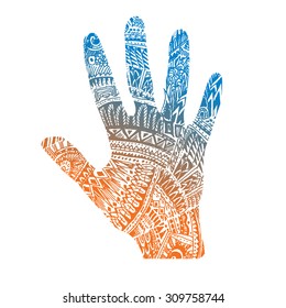 Hand drawn palm isolated on white - zentangle style. Vector format