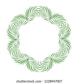 Hand drawn Palm leaves jungle frame. Tropical leaf invitation card border. Vector isolated illustration.