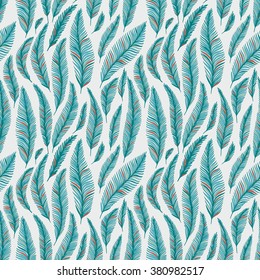 Hand drawn palm leaves on white background. Fashion seamless pattern. Tropical vector illustration. 