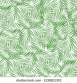 Hand drawn palm leaves seamless pattern for textile. Tropical leaf wallpaper, fabric background. Vector isolated illustration.