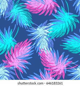Hand Drawn Palm leaves Seamless Pattern.New Exotic Botanical Print