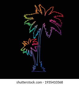 Hand Drawn Palm Silhouette With Color Outline Hologram