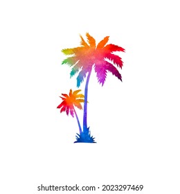 Hand Drawn Palm silhouette with color outline hologram White Background