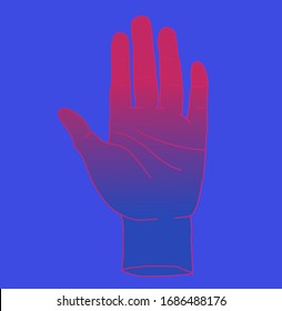 Hand drawn palm in simple line art style. Vector illustration for tattoo design or fashion print.
