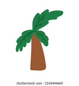 Palmera dibujada a mano con tronco marrón y hojas verdes. Ilustración del vector aislada en fondo blanco