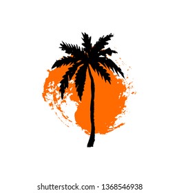 Hand drawn palm tree. Circle summer design. Vector illustration