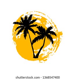 Hand drawn palm tree. Circle summer design. Vector illustration