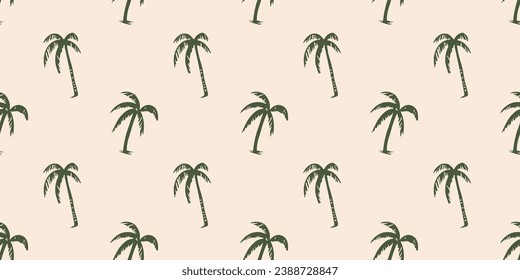 Hand drawn palm tree doodle seamless pattern illustration. Colorful hawaiian print, summer vacation background in vintage art style. Tropical plant painting wallpaper texture.