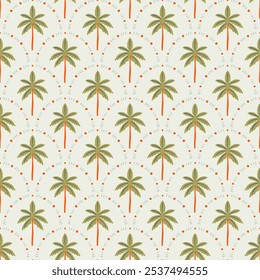 Palmeira desenhada à mão rabiscar ilustração padrão sem costura. Impressão havaiana colorida, fundo de férias de verão em estilo de arte vintage. Textura de papel de parede de pintura de plantas tropicais.