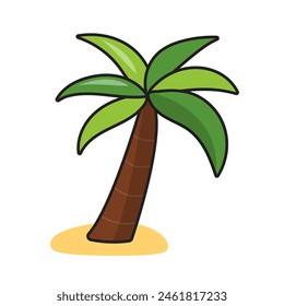 Hand drawn palm tree icon isolated on white background. Design concept for a beach summer vacation by the sea.  Can be used in web design, print, textile, packaging. Vector illustration.