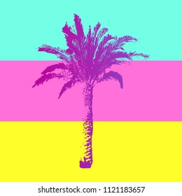 Hand drawn Palm Tree isolated on pastel colors background. Design element for t-shirt prints. Colorful Palm fashion art. Tropical mood. Vector illustration