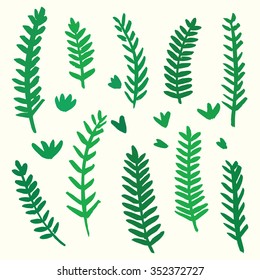Hand drawn palm tree leaves vector set