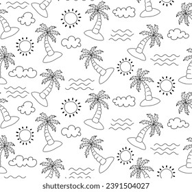 Patrón sin fisuras de palmeras dibujadas a mano. Patrón de verano tropical sin costuras.