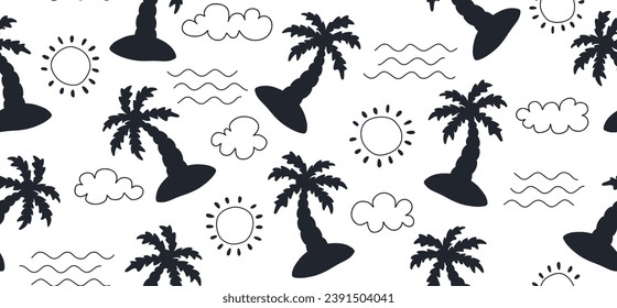 Hand drawn Palm tree seamless pattern. Doodle Summer tropical seamless Pattern.