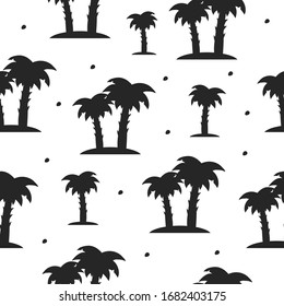 Siluetas de palmera dibujadas a mano, sin fisuras. Fondo botánico de hoja tropical. Vector aislado ilustración trópica textura textil.