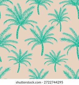 Hand Drawn Palm Trees Decorative seamless pattern. Repeating background. Tileable wallpaper print.