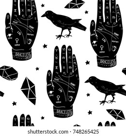 Hand drawn palmistry vector seamless pattern