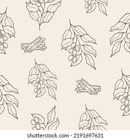 Hand drawn palo santo branch seamless pattern