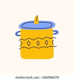 Hand Drawn pan doodle vector stock icon in flat style. Decoration element Isolated on white background. Flat design. Vector illustration.
