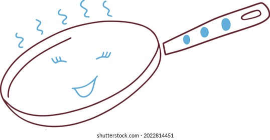 Hand drawn pan, vector illustration. Smiling tummy kitchen pan.