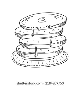Handgezeichnete Pfannkuchen einzeln auf weißem Hintergrund. Doodle, einfache Umrissgrafik. Es kann für die Dekoration von Textilien, Papier verwendet werden.