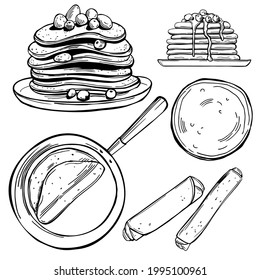 Hand drawn pancakes. Vector sketch  illustration.