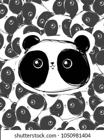 Hand Drawn Panda Bear. Illustration Vector 
