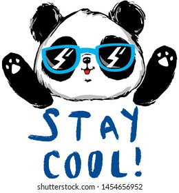 Hand drawn panda bear in sunglasses, print design for children's clothes. Stay cool. 