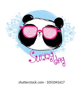 Hand Drawn Panda Bear, Sunny Day 