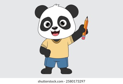 Hand drawn panda cute cartoon illustration on white background
