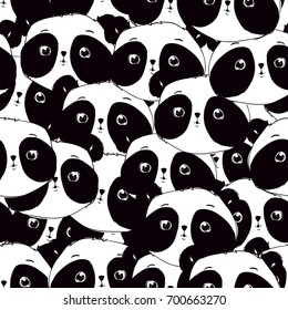 Hand Drawn Panda. Design of Fashion Print. Cute Panda Background Pattern.