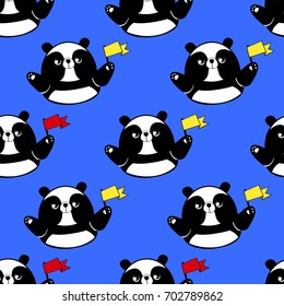 Hand Drawn Panda. Design of Fashion Print. Cute Panda Background Pattern.