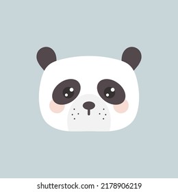 hand drawn panda face icon design, kawaii animal isolated on blue cartoon character