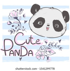 Hand Drawn Panda Flowers Bear Vector Stock Vector (Royalty Free ...