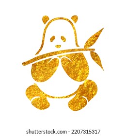 Hand drawn Panda icon in gold foil texture vector illustration