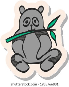 Hand drawn Panda icon in sticker style vector illustration