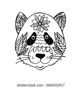 Hand drawn Panda isolated on white background in zentangle style. Doodle bear with abstract pattern. Vector illustration.