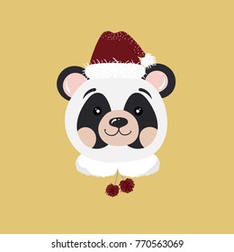 Hand drawn panda .Merry Christmas greetings with Santa.Great design element for congratulation cards, banners,calendar and flyers.