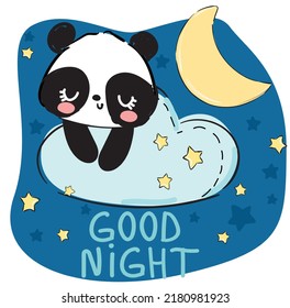 Hand Drawn Panda sleep Childrens print for pajamas Vector illustration