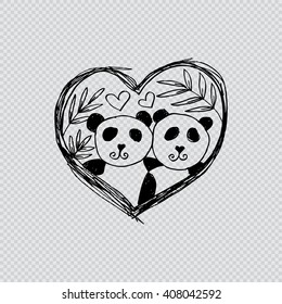 Hand drawn pandas for your design. Doodles, sketch. Vector.